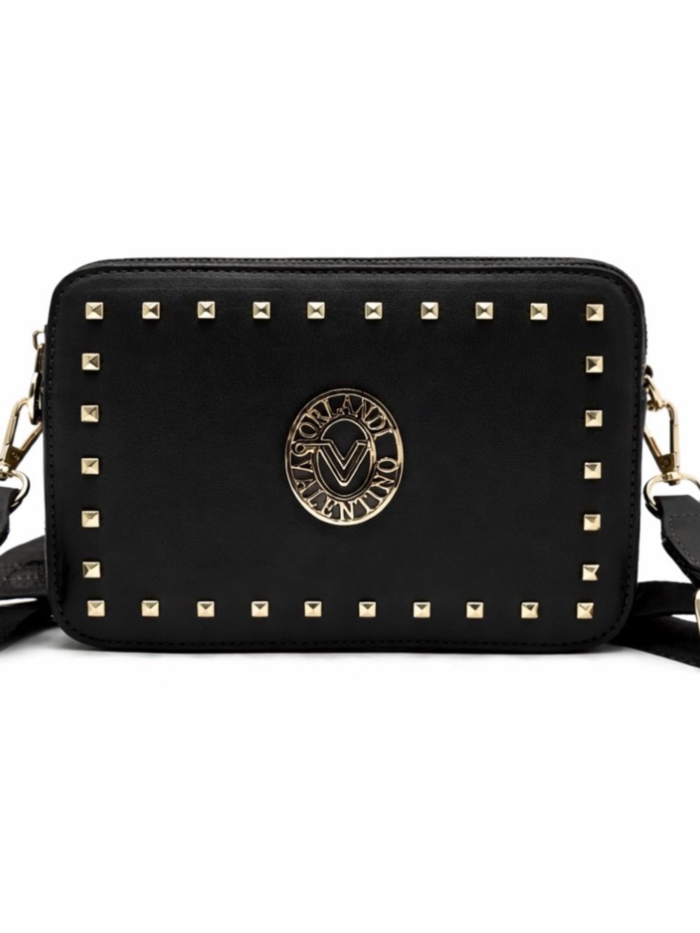 NWT Valentino Orlandi Black Studded Crossbody Bag with Gold Accents